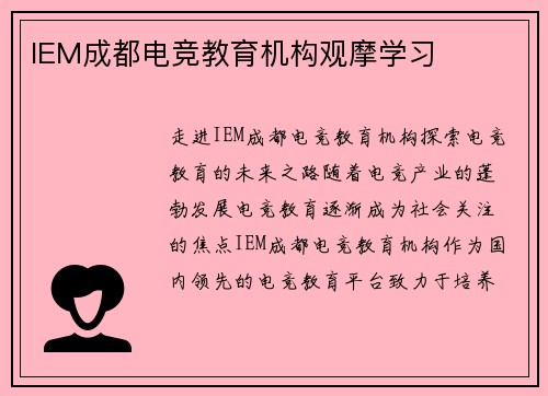 IEM成都电竞教育机构观摩学习